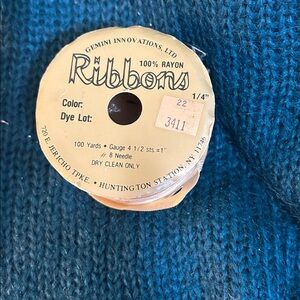 Vintage rayon 1/4 in ribbon. Off white. About 100 yards. Useful for knitting too